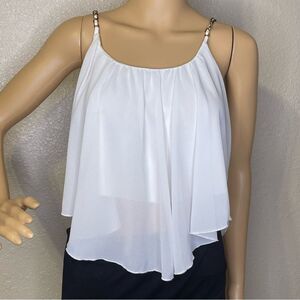 Poetry Flowy Blouse Spaghetti White Straps With Bronze / Gold Chain Detail Small